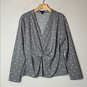 Ann Taylor Factory Gray Polka Dot Twist Front Top